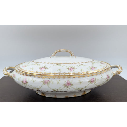 Charles Field Haviland Limoges Floral Covered Vegetable Bowl GDA France 11.75"