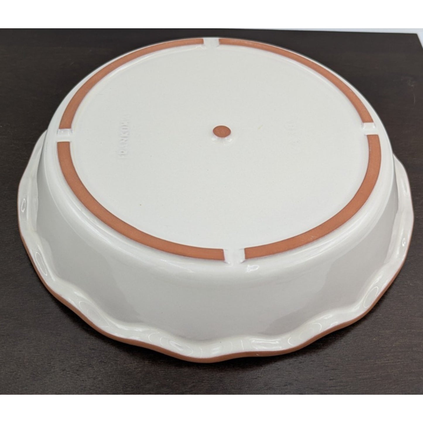 Frankoma Pottery Round Pie Plate Dish Scalloped Edge Colorworks Bone White CA381