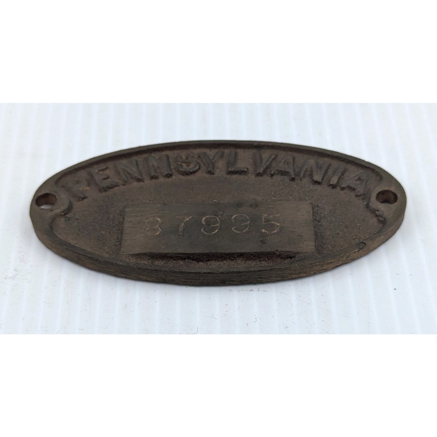 Vintage PRR Pennsylvania Railroad Solid Brass Plate Property Tag