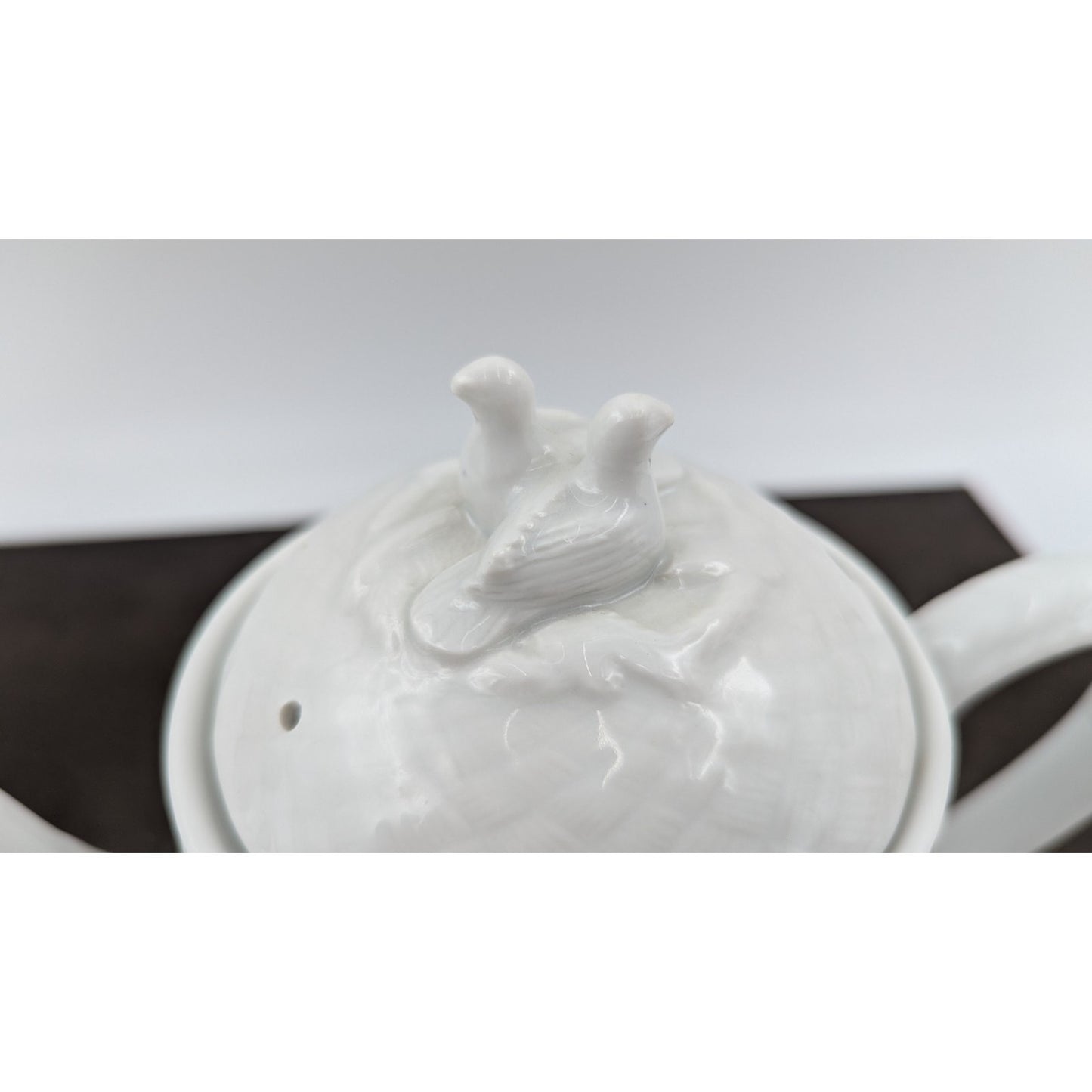 Royal Worcester Teapot Gourmet Oven China Embossed White Lid with Birds England