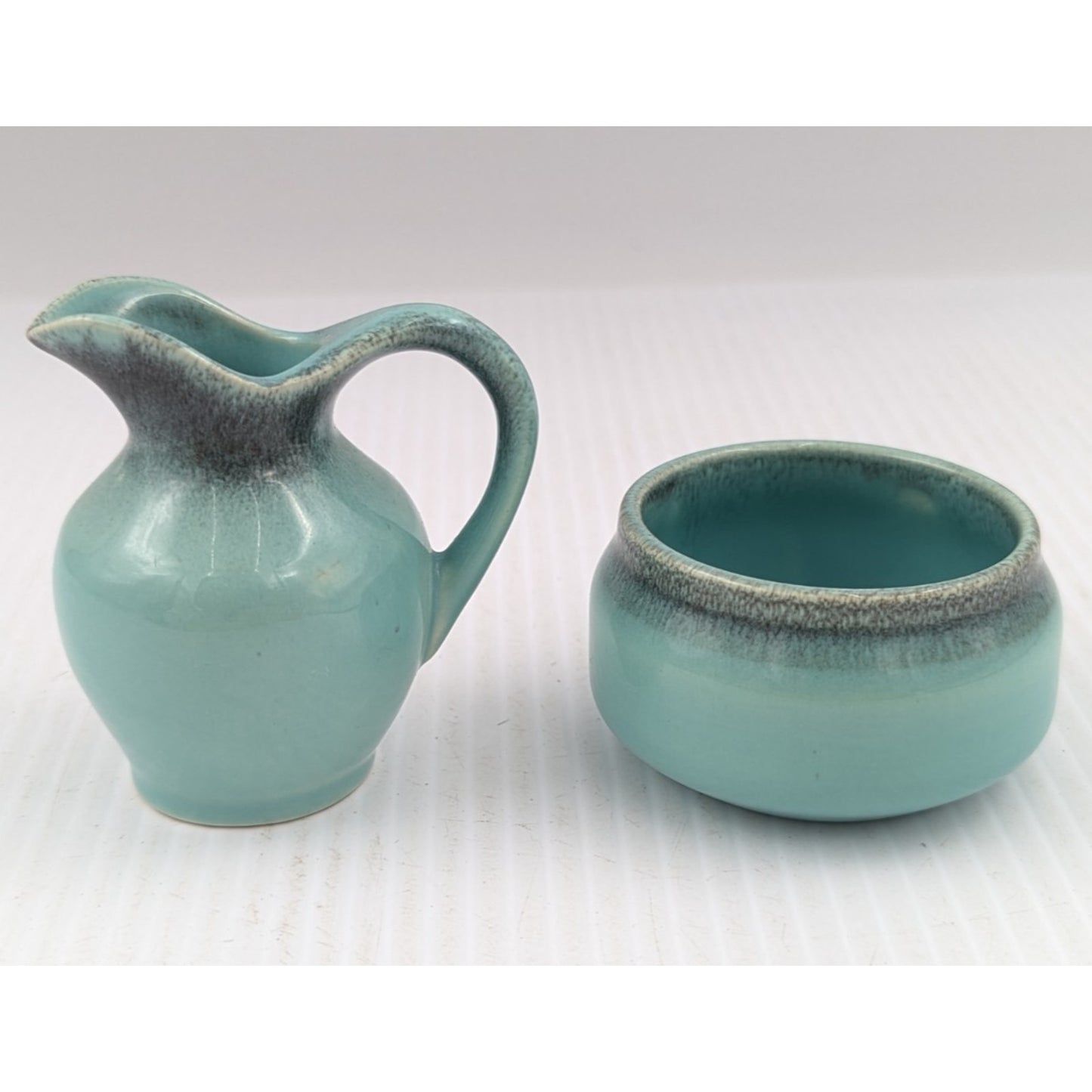 Vintage Gouda Pottery Holland Mini Pitcher Creamer Open Sugar Bowl Green Glaze