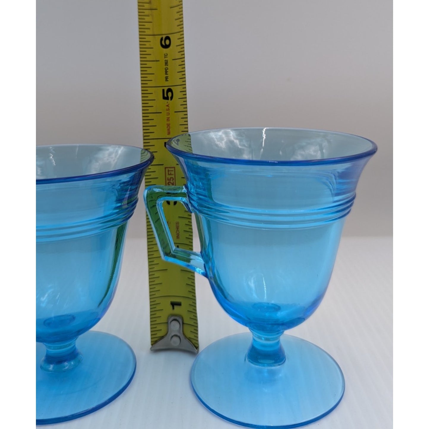 Fostoria Priscilla Blue Luncheon Set for 4 Plates Footed Custard Cups Bridge Set