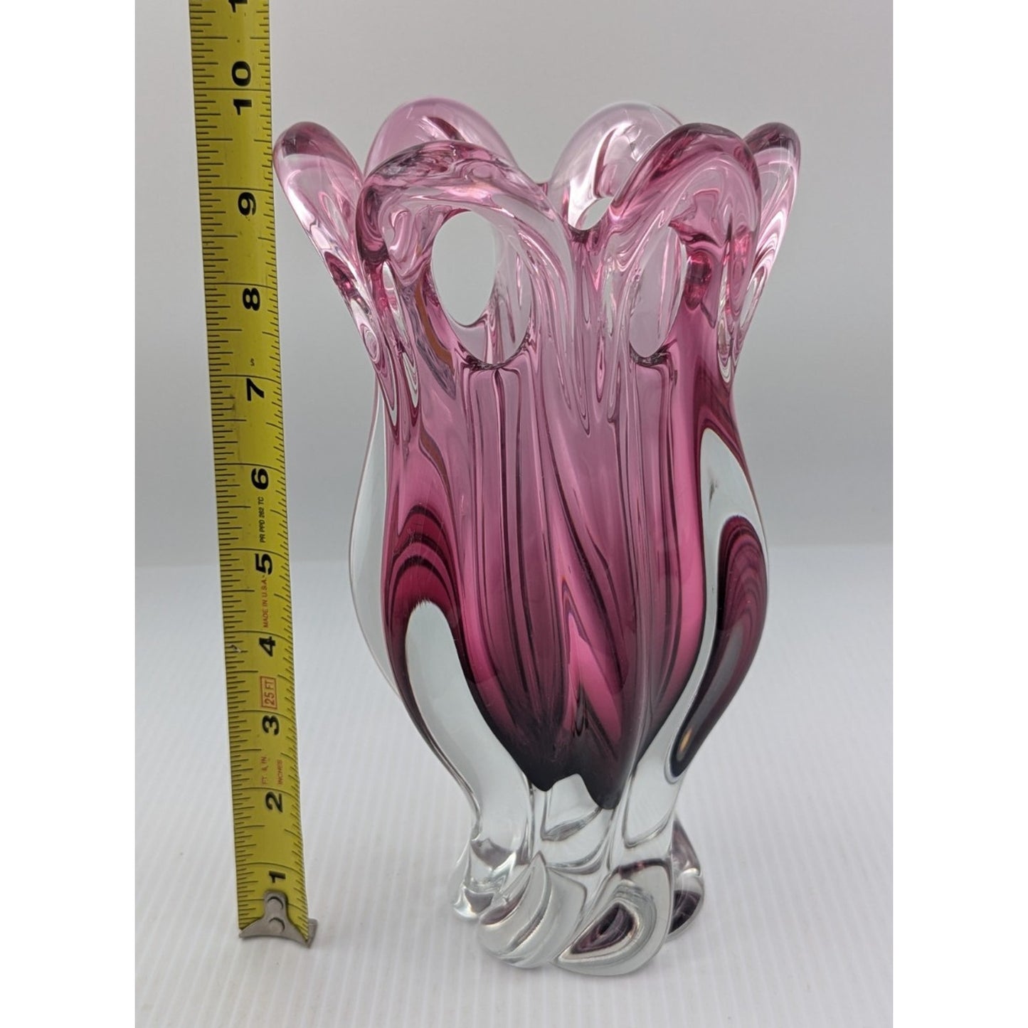 Bohemian Czech Chribska Glassworks Josef Hospodka 9.5 Vase Pink Incased in Clear