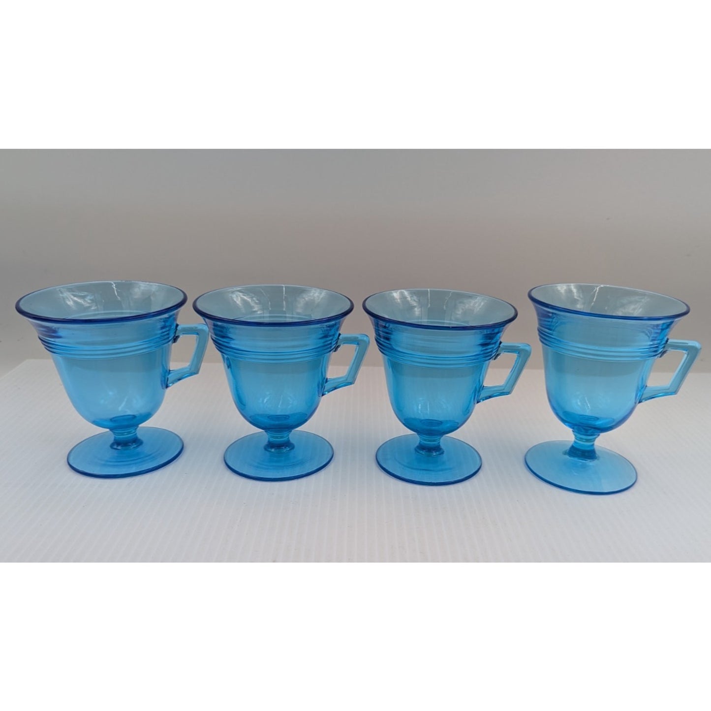 Fostoria Priscilla Blue Luncheon Set for 4 Plates Footed Custard Cups Bridge Set