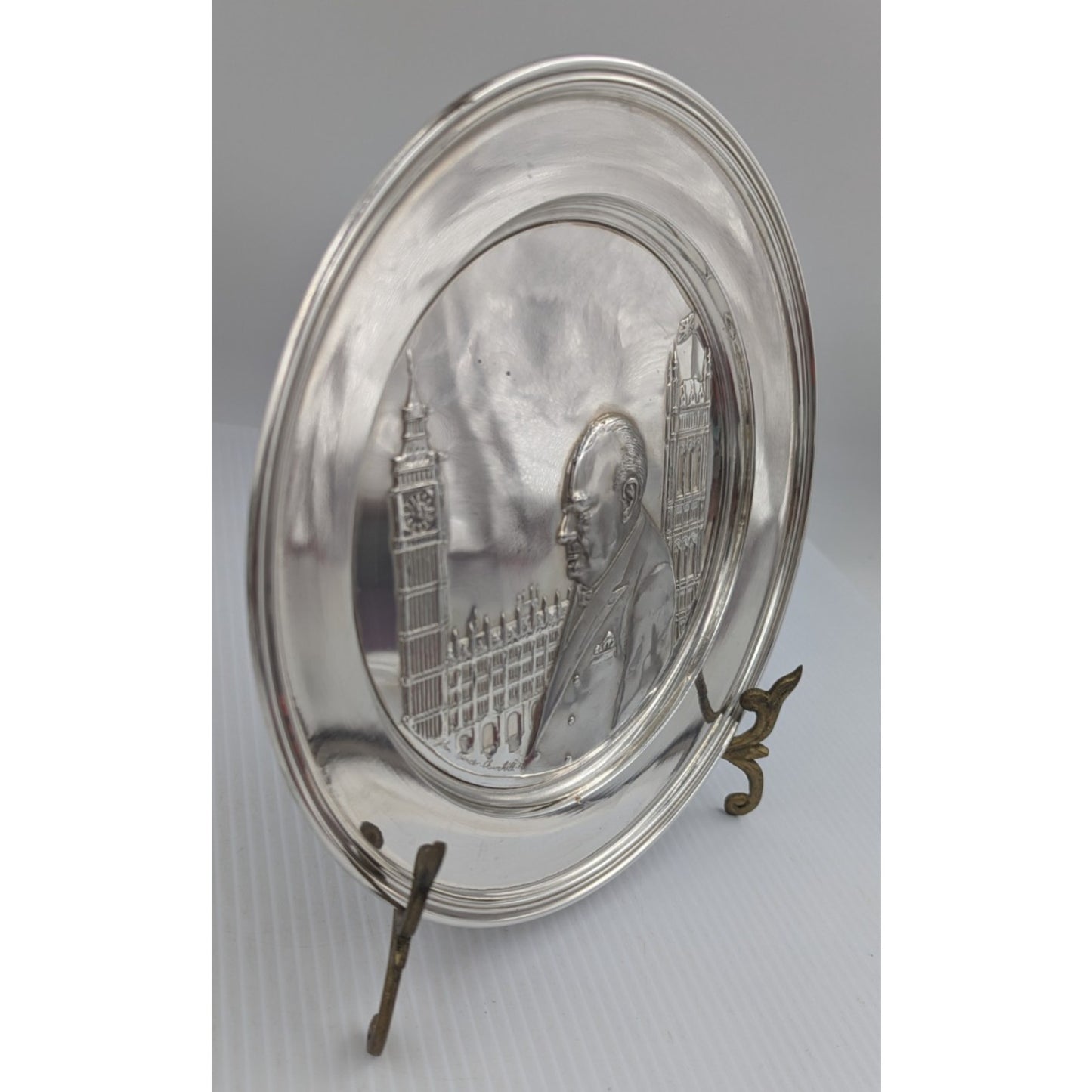 Solid Sterling Silver Winston Churchill Relief Plate The Hour of Decision 1972