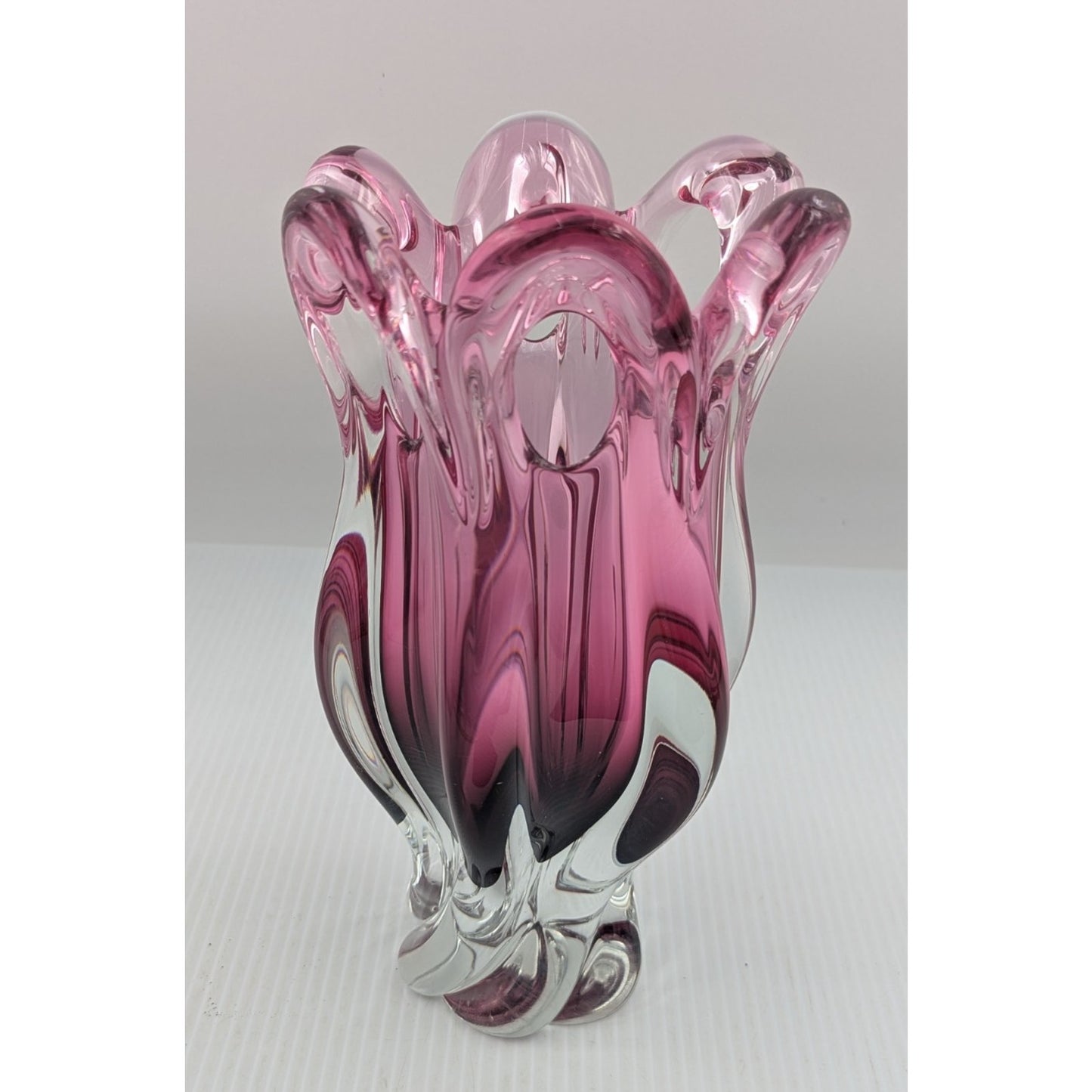 Bohemian Czech Chribska Glassworks Josef Hospodka 9.5 Vase Pink Incased in Clear