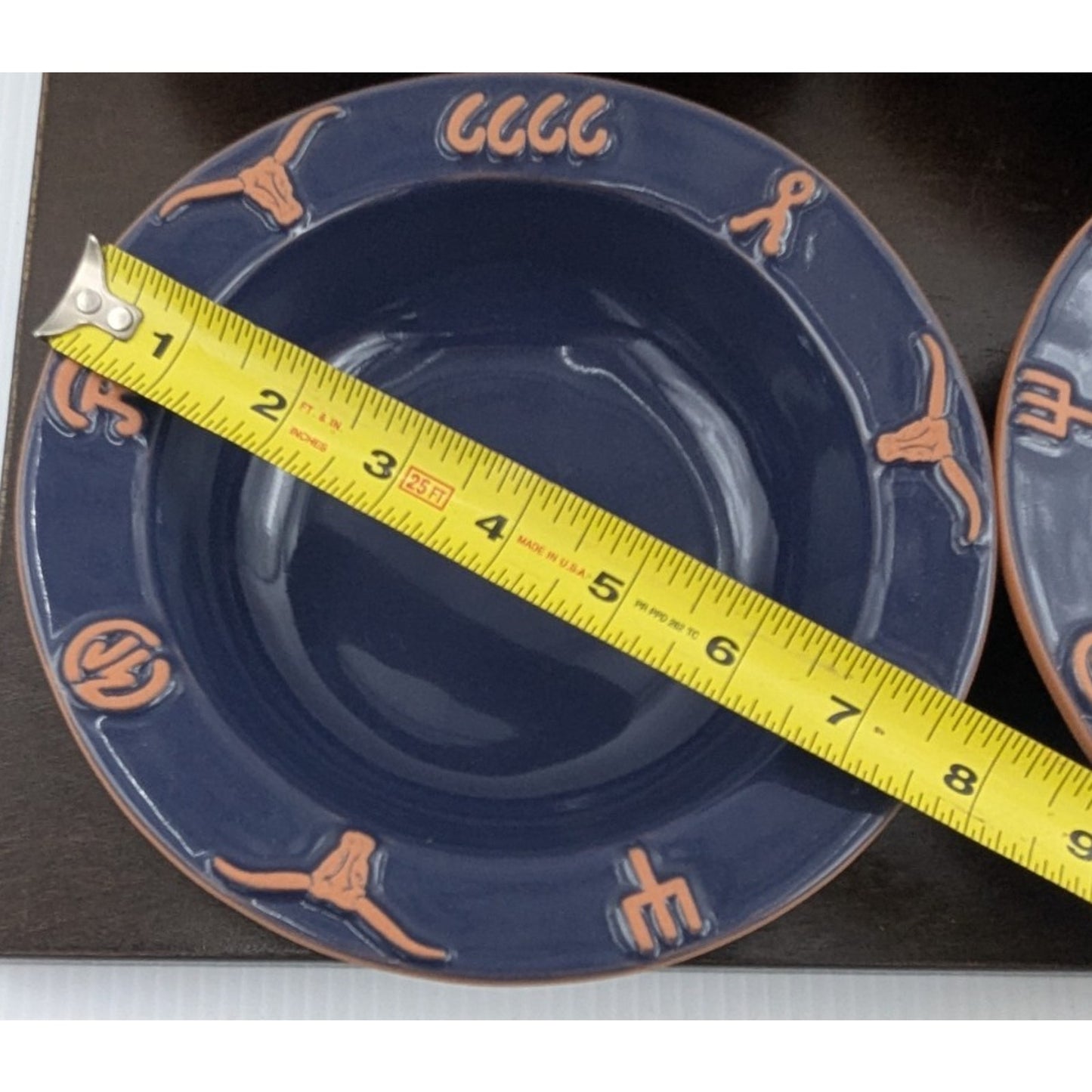 Frankoma Pottery Ranch Navy Blue Rim Soup Bowl set of 4 Cattle Brands 7-3/4"