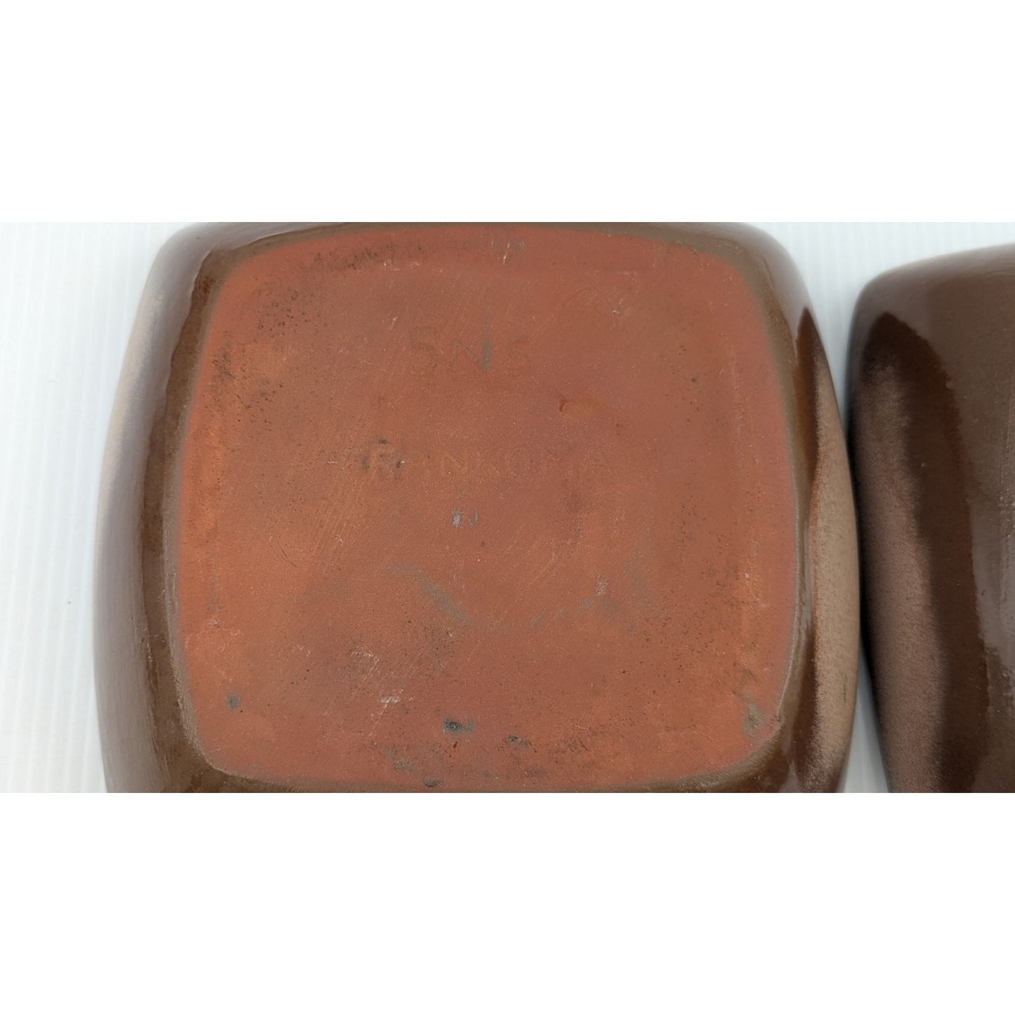 Frankoma Pottery Plainsman Brown Chip and Dip Platter and Square Salad Bowl 5NS