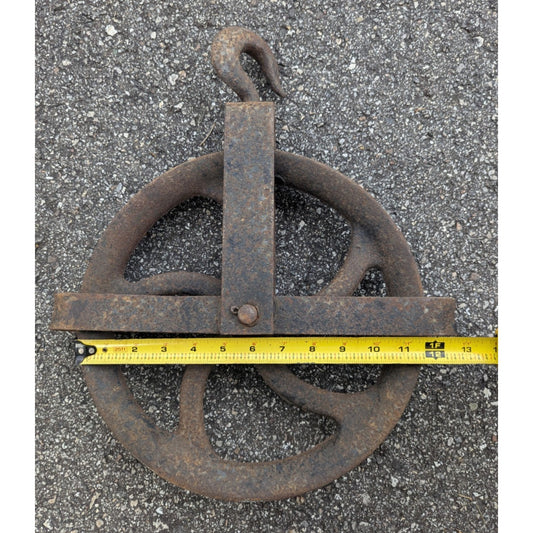 Antique Industrial Pulley Assembly With Hook Nautical Country Farm Décor