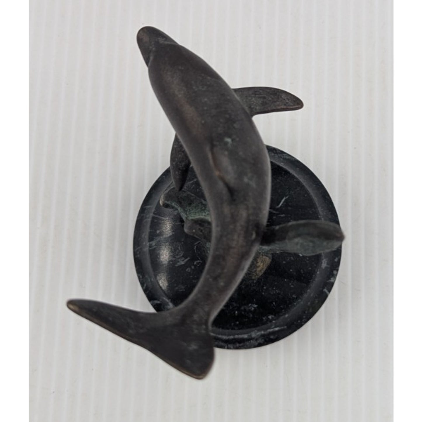 Dolphin Brass Sculpture Vintage SPI Marble Base Small