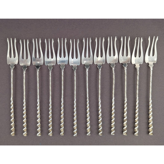 12 Square Twist by Whiting Sterling Silver Cocktail Fork Oyster Forks Set 5.5"