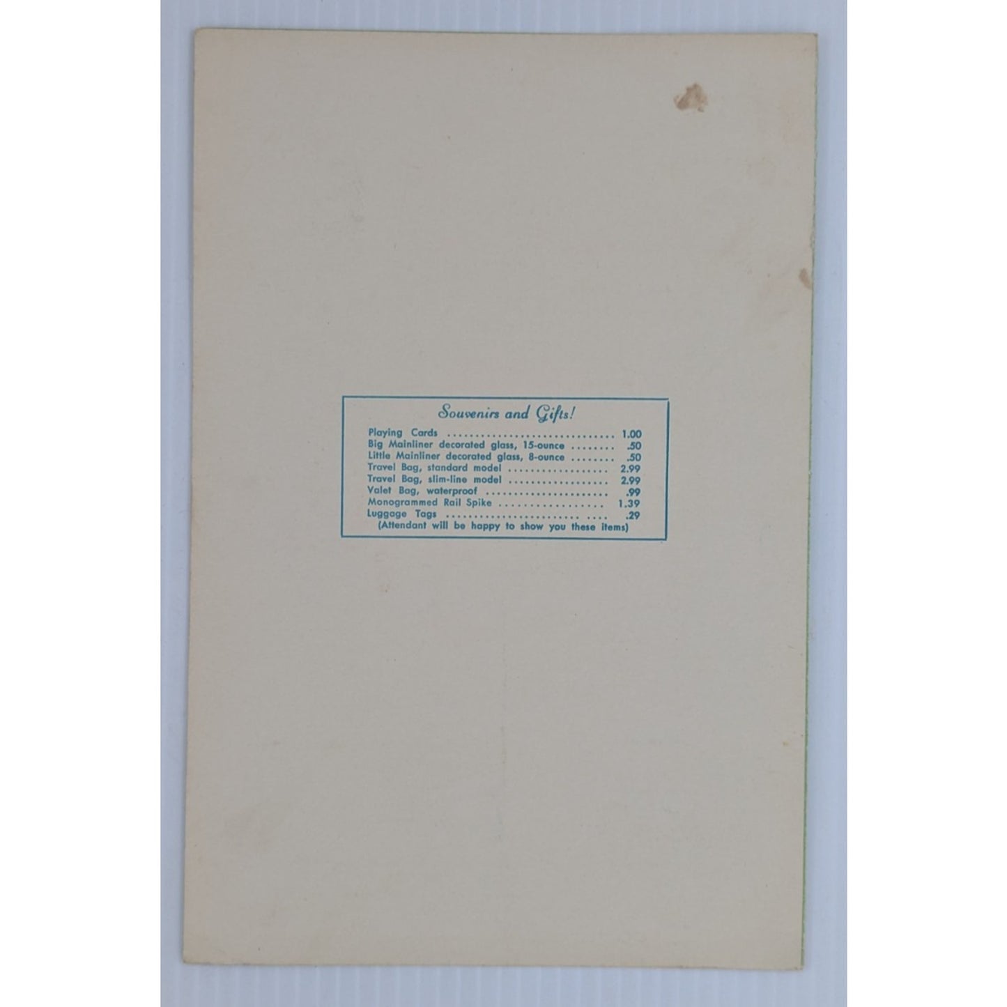 Illinois Central Palm Grove Café Luncheon-Dinner Menu