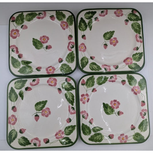 8 Williams Sonoma Strawberries Blossoms Grande Cuisine Square Plate Set Dinner Salad Plates