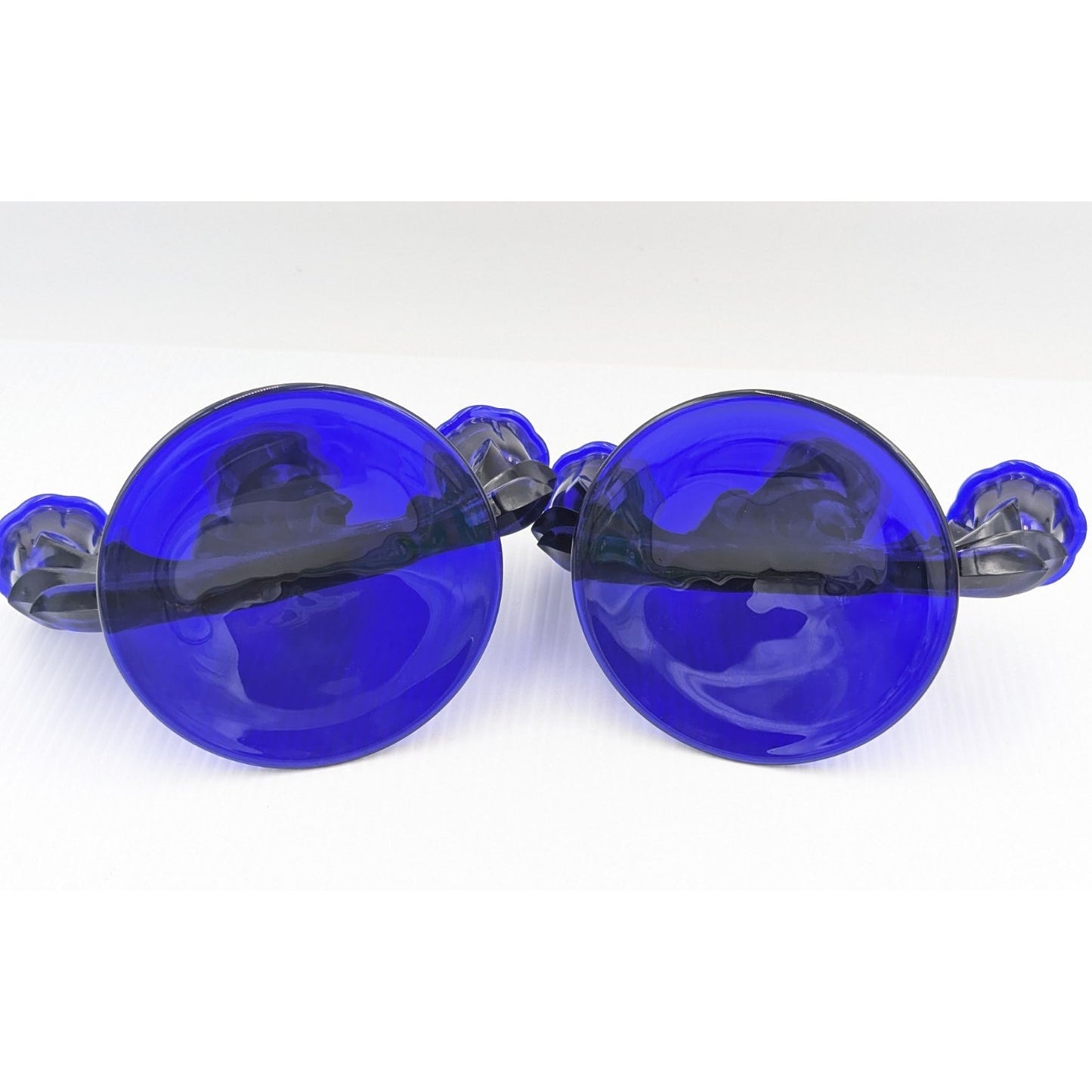 Fostoria Glass Baroque Regal Blue Cobalt 3 Light Candlestick Set of 2 Rare #2496