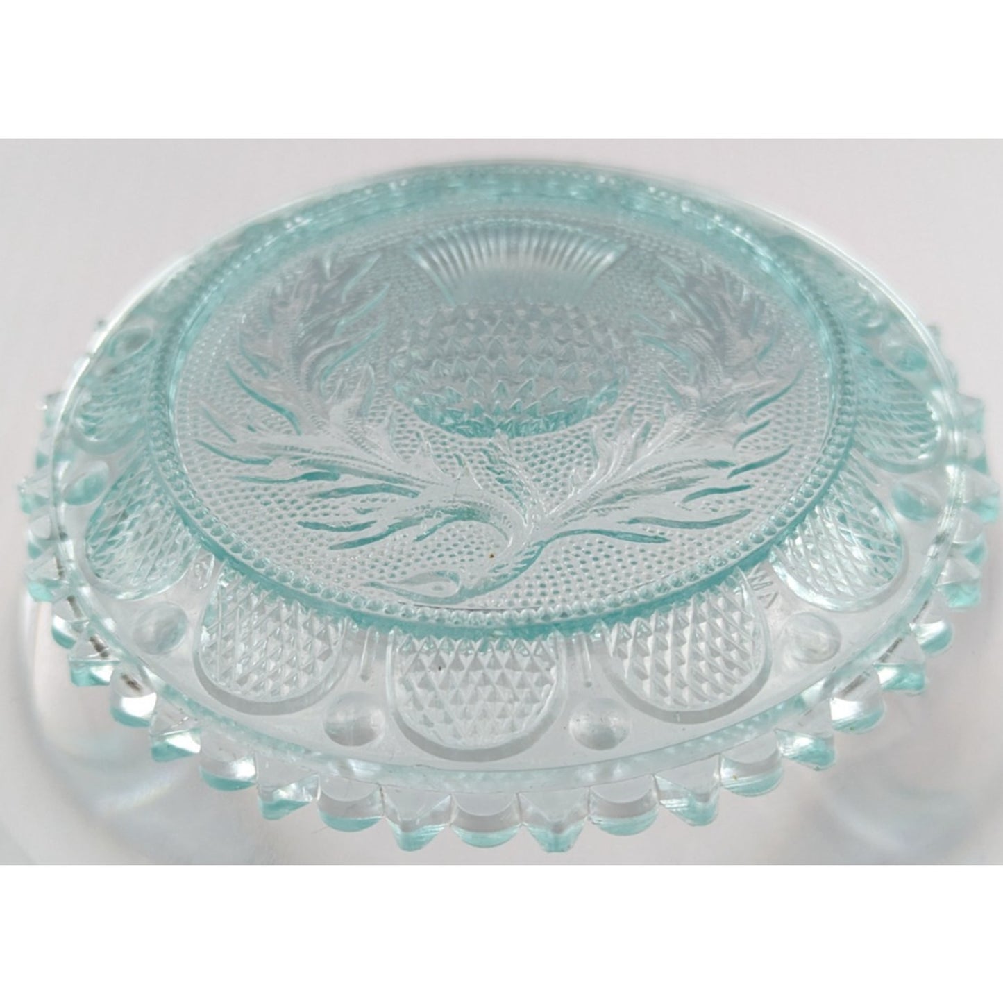 Scottish Thistle Flower Art Glass Window Decor Pairpoint Cup Plate Light Green