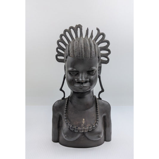 Vintage Heavy Bust of an African Woman Makassar ? Ebony Wood As Is Damaged 13"
