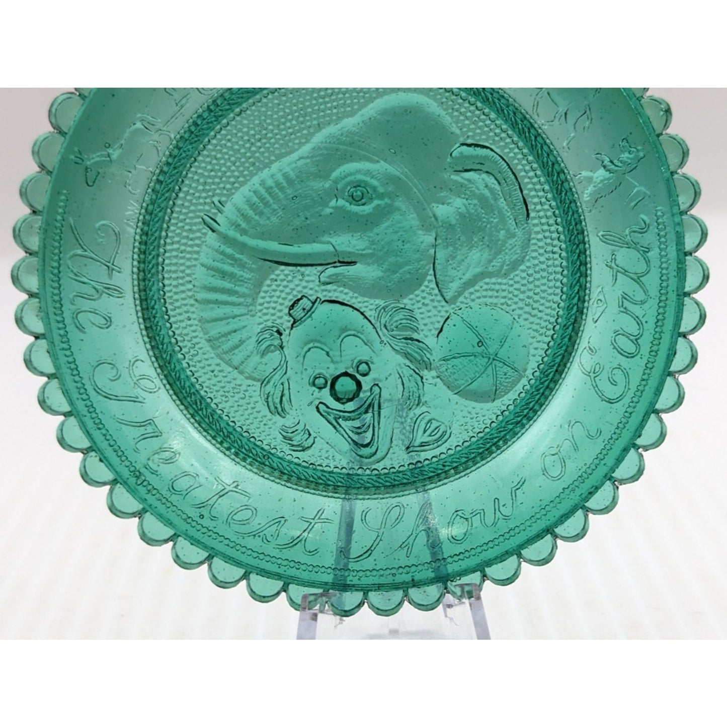 The Greatest Show on Earth Circus Glass Window Decor Pairpoint Cup Plate Green