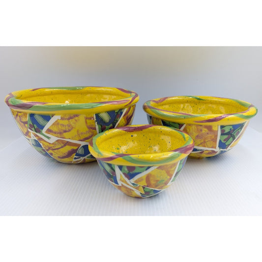 Colorful Abstract Pottery Bowl Set of 3 Nesting Bowls Original Signed Pittman