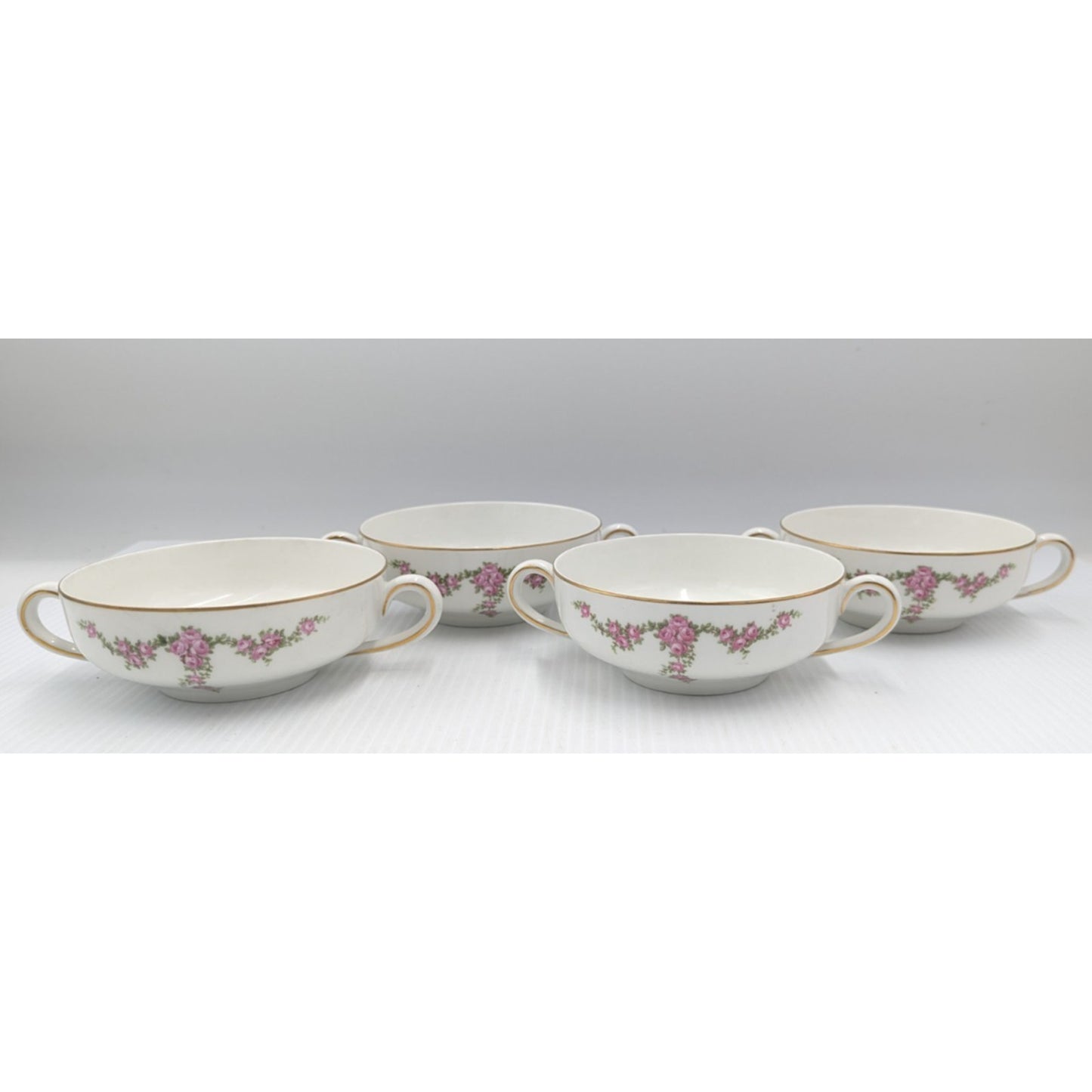 H&C Heinrich Rosalinda Pink Roses Vine Bowls Cream Soup Bowl Set of 4 Bowls