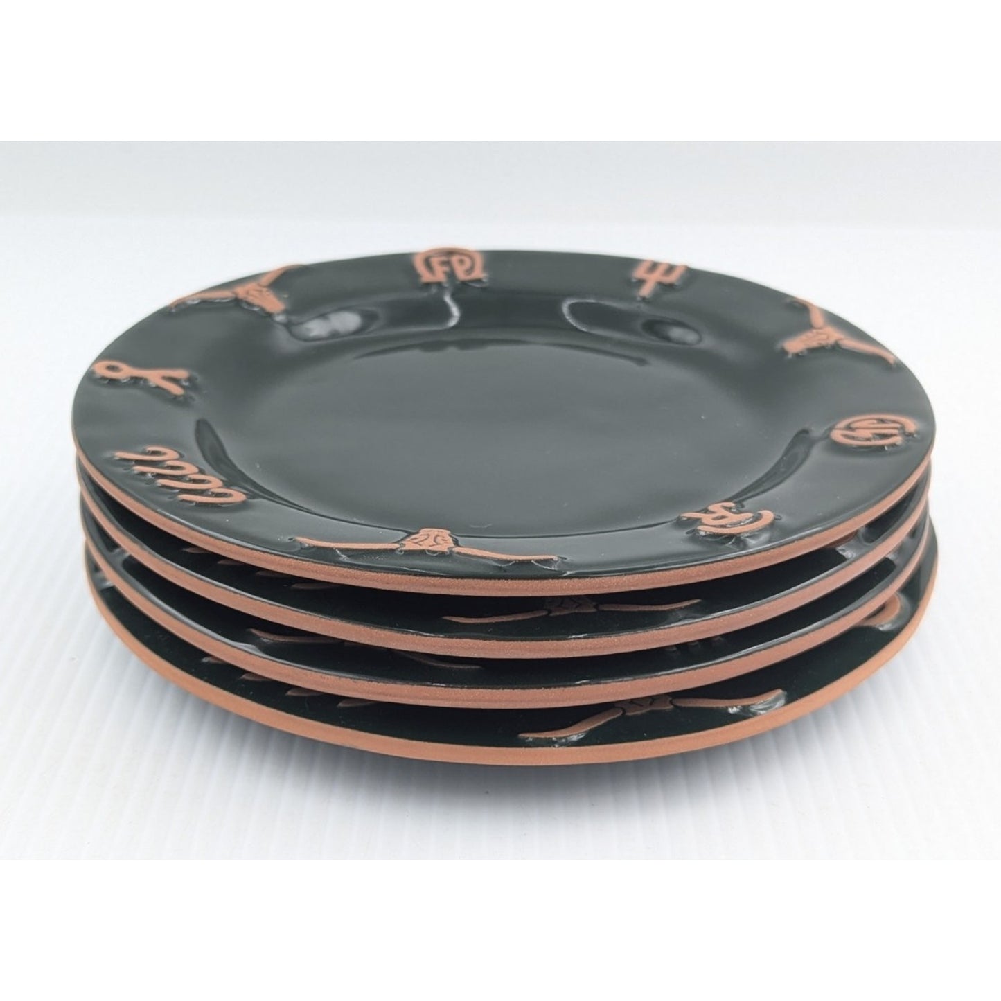 Frankoma Ranch Forest Green Salad Plate Set of 4 Plates Cattle Brands