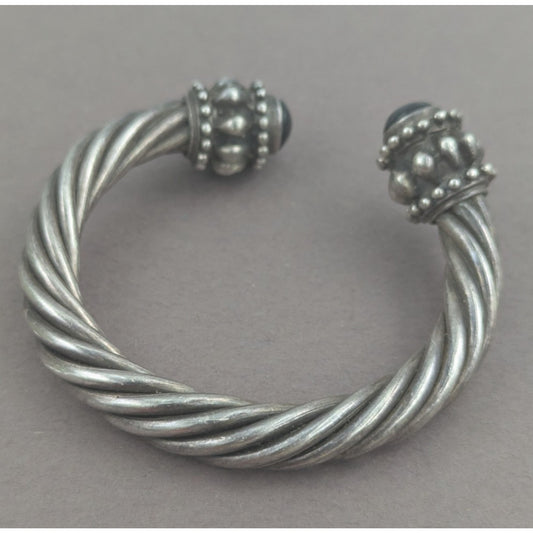 Sterling Silver Twisted Cable Cuff Artisan Bracelet Small Beaded 925 Mexico 46 g