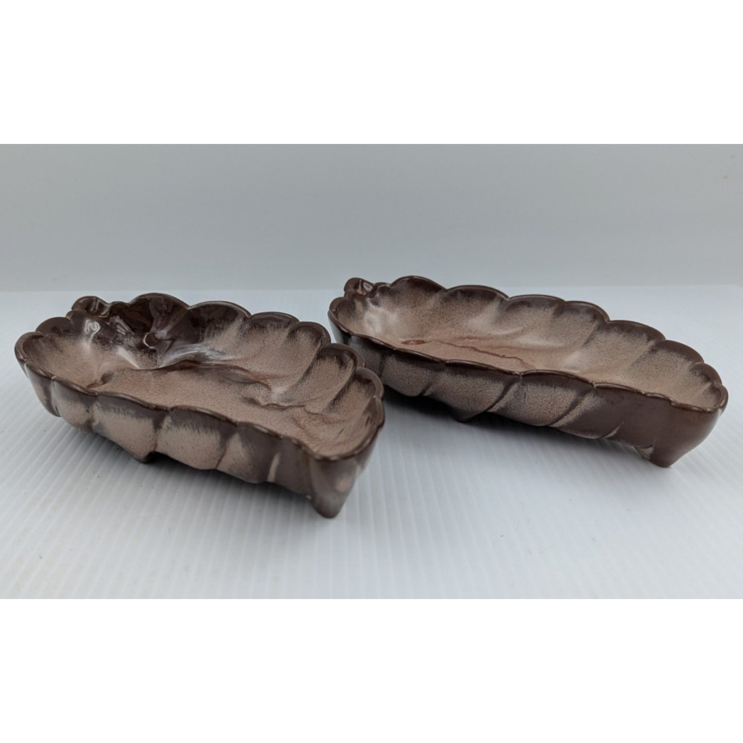 Frankoma Pottery Leaf Dish Snack Candy Nut Plate Set of 2 Plainsman Brown 225