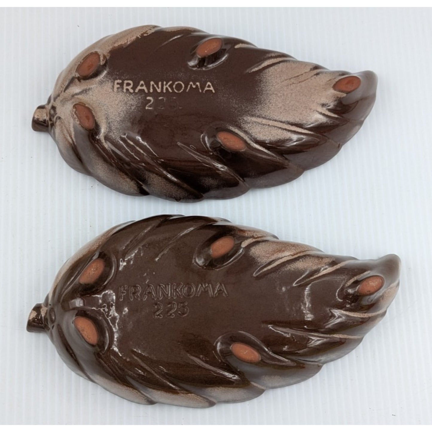 Frankoma Pottery Leaf Dish Snack Candy Nut Plate Set of 2 Plainsman Brown 225