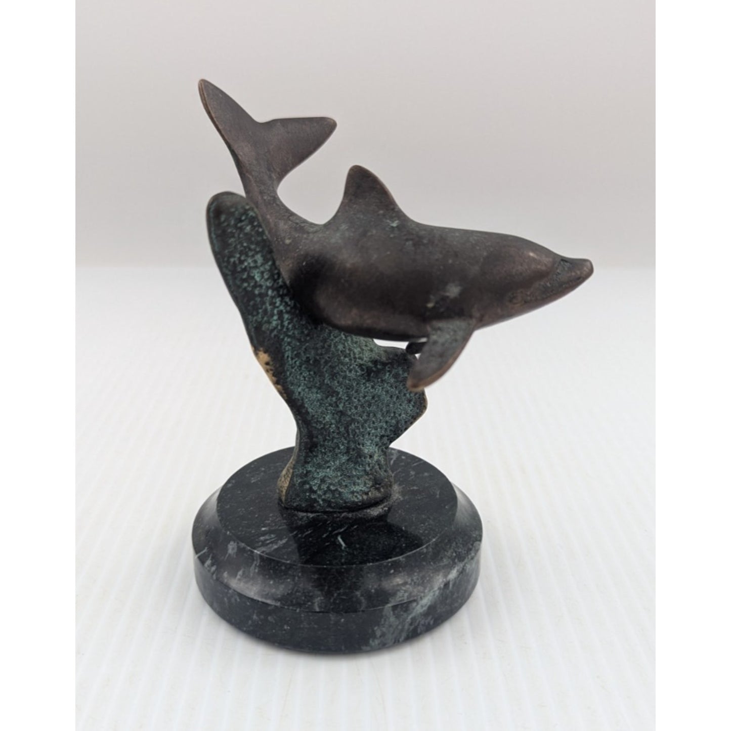 Dolphin Brass Sculpture Vintage SPI Marble Base Small