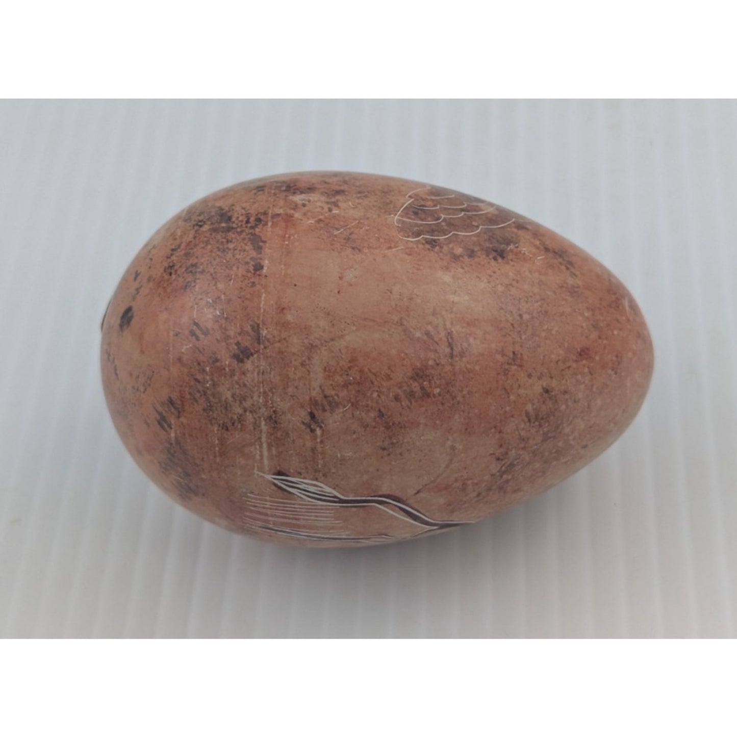 Vintage Kenya Hand Carved Soap Stone Egg Painted & Etched Giraffe And Tree