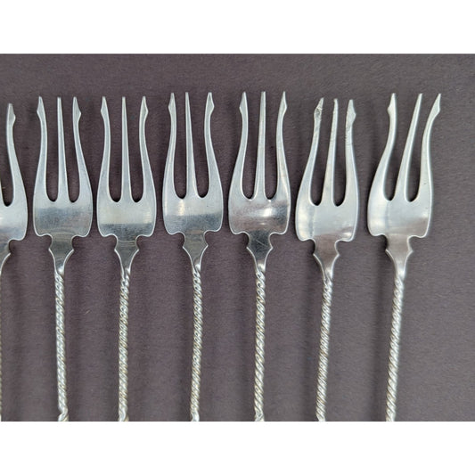 12 Square Twist by Whiting Sterling Silver Cocktail Fork Oyster Forks Set 5.5"