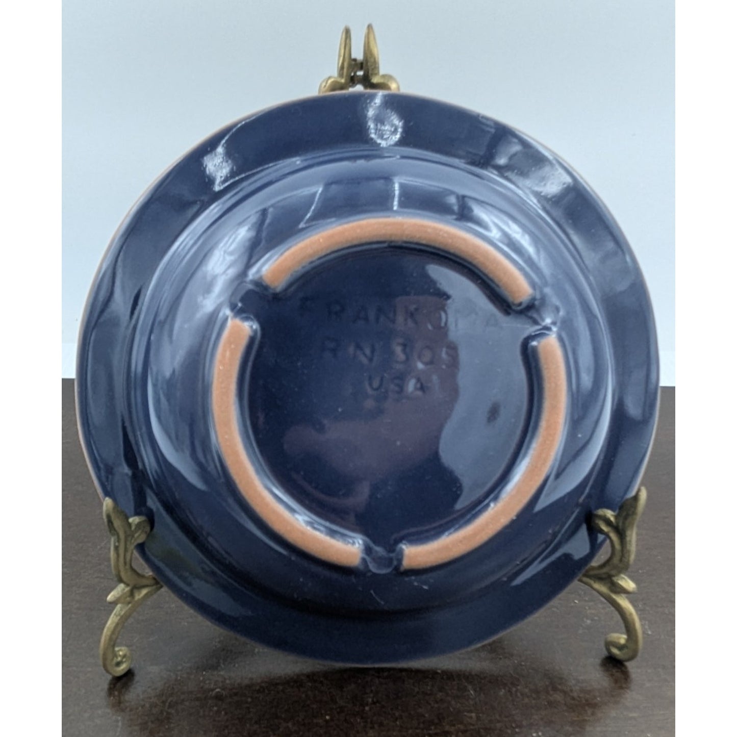 Frankoma Pottery Ranch Navy Blue Rim Soup Bowl set of 4 Cattle Brands 7-3/4"