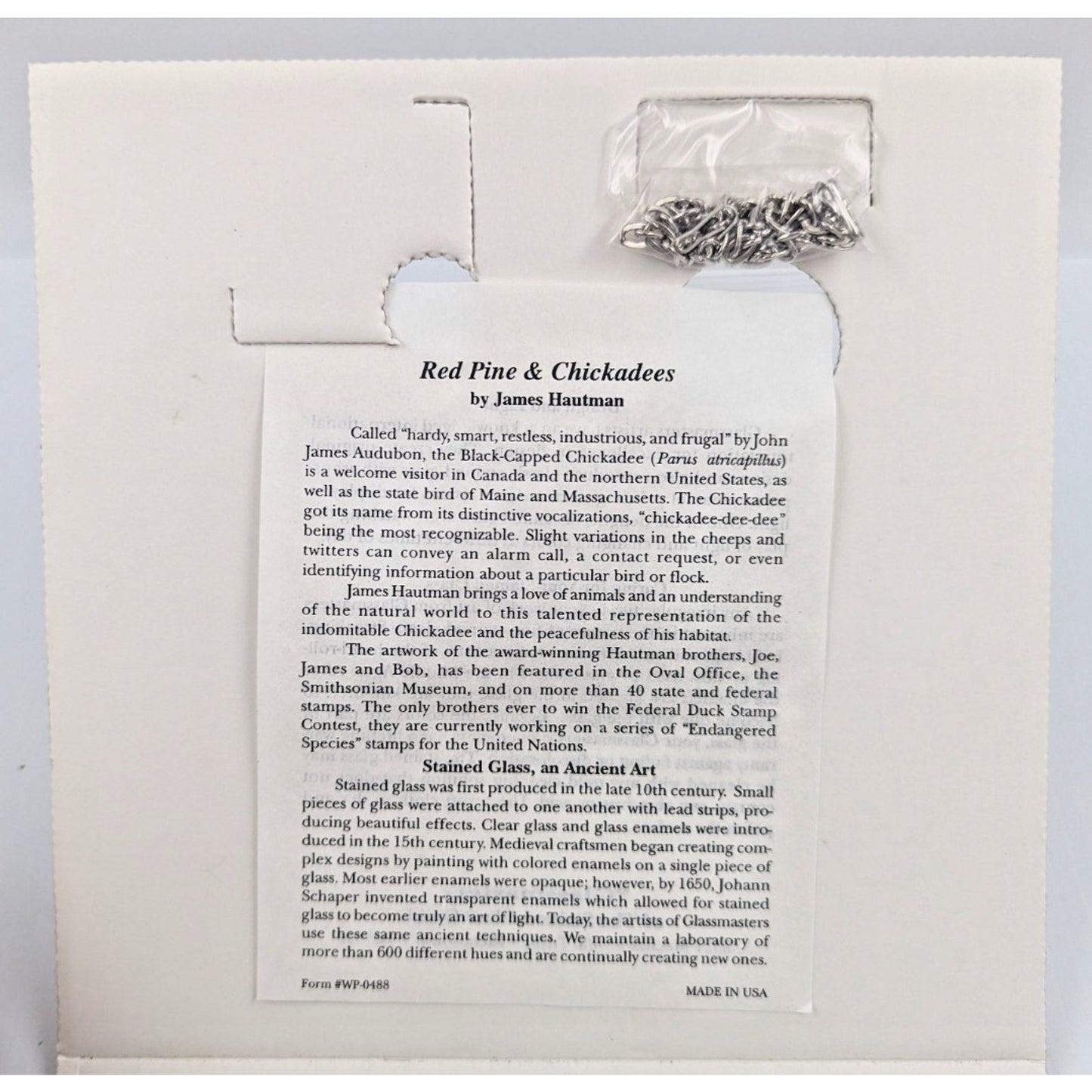 Glassmasters Stained Glass Art Sun Catcher Red Pine & Chickadees J. Hautman