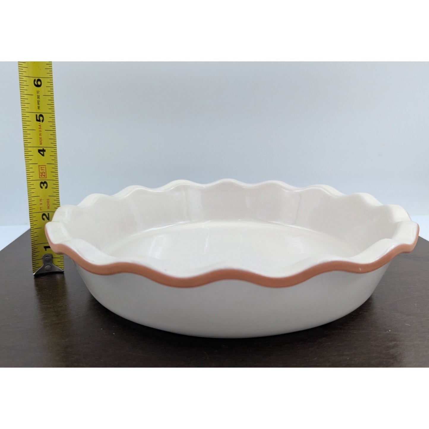 Frankoma Pottery Round Pie Plate Dish Scalloped Edge Colorworks Bone White CA381