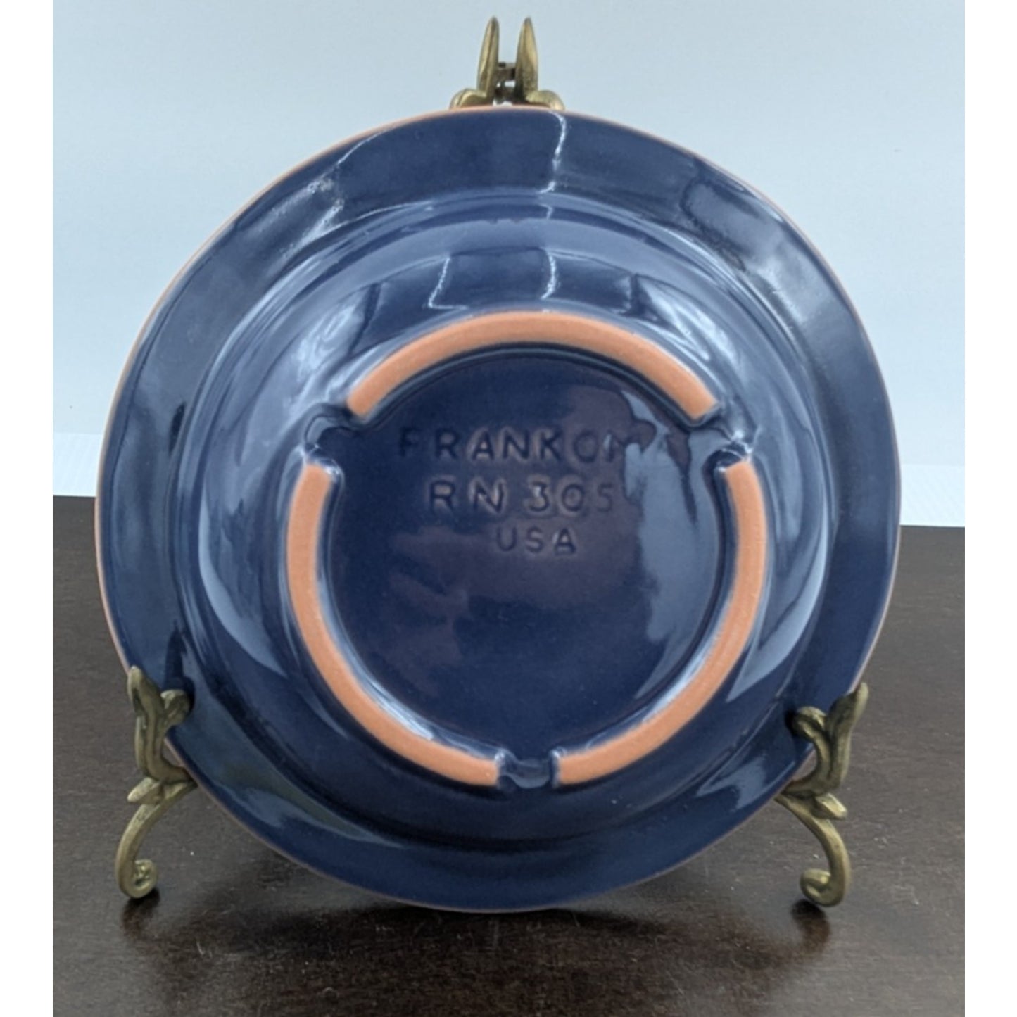 Frankoma Pottery Ranch Navy Blue Rim Soup Bowl set of 4 Cattle Brands 7-3/4"