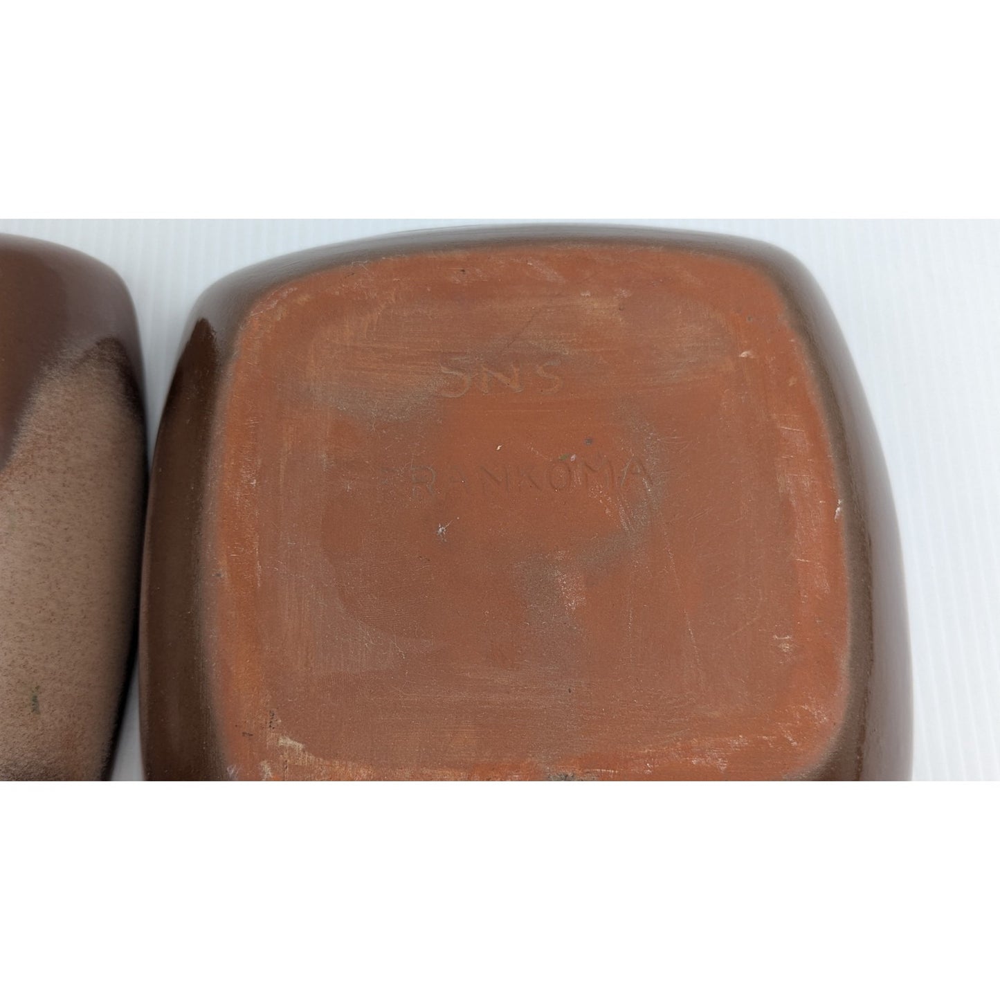 Frankoma Pottery Plainsman Brown Chip and Dip Platter and Square Salad Bowl 5NS