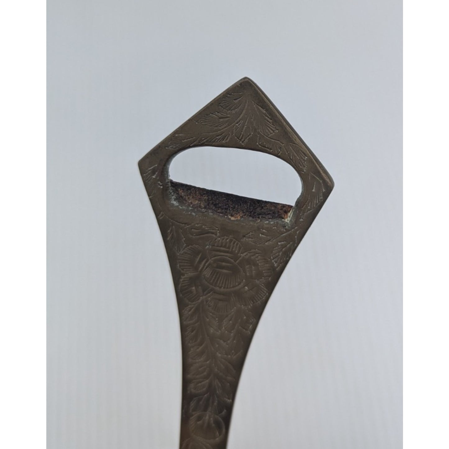 Vintage Brass Bell Bottle Opener Ornate Bar Tool Etched 8" Long