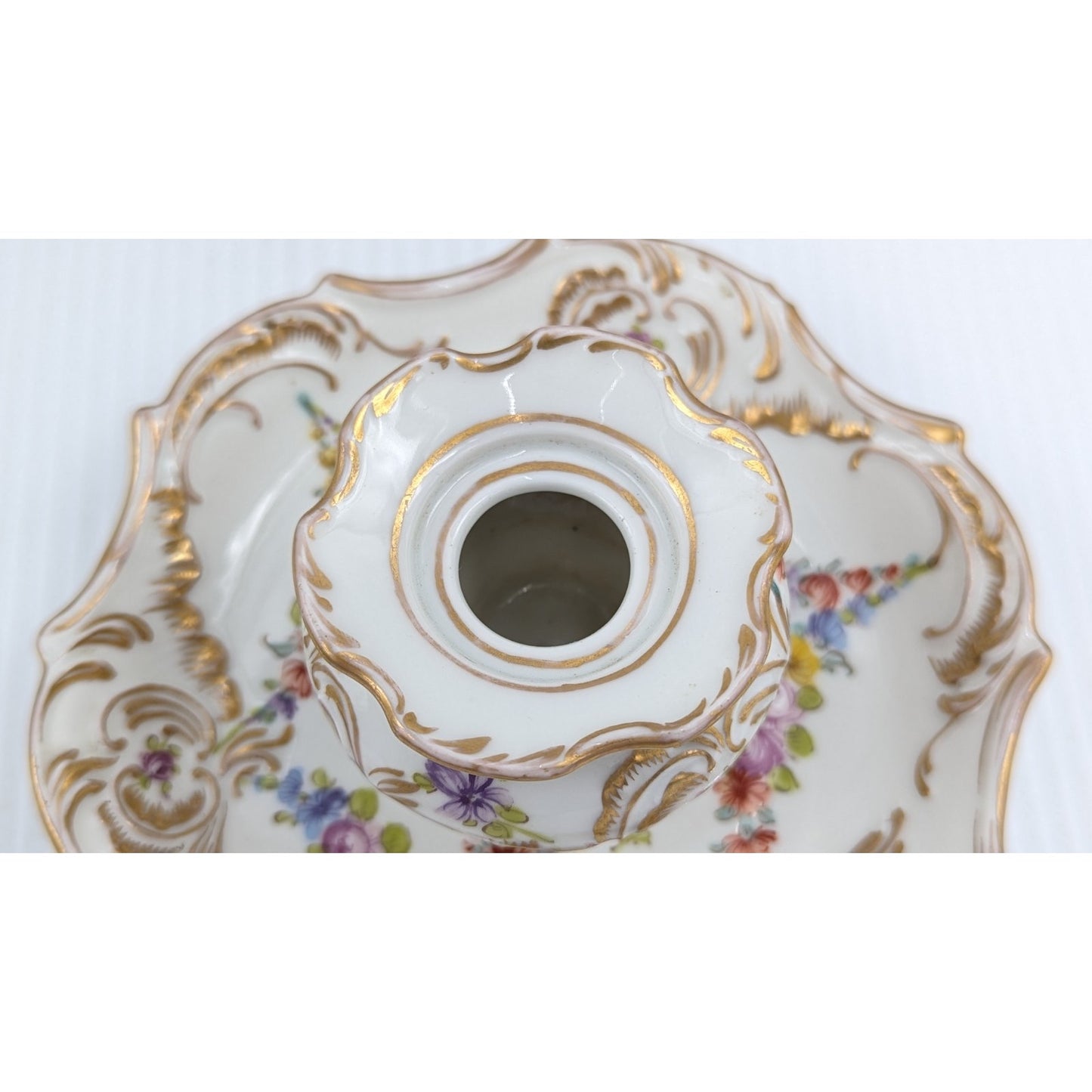 Hand Painted Porcelain Inkwell Floral Gilded With Lid Dresden (?)