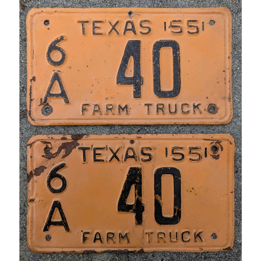 Farm Truck 1955 Texas License Plate Pair