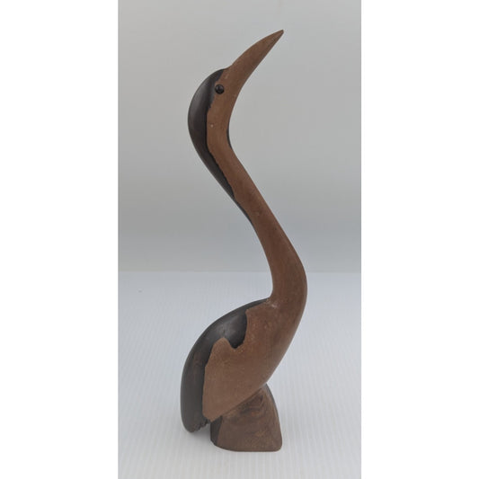 Hand Carved Crane Figurine Sculpture 11.5"H