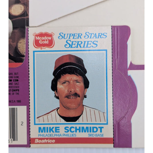 1986 Meadow Gold Double Play Ice Cream Box Mike Schmidt PA Phillies Card