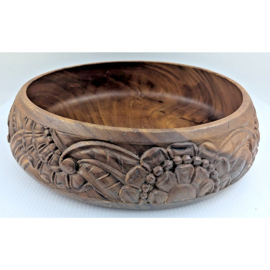 Vintage Hand Carved Wooden Bowl Light Weight Large 14"
