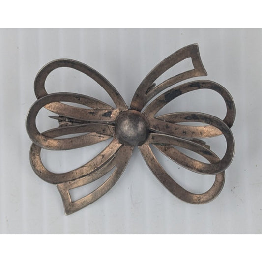 Vintage Modernist Dimensional Abstract Bow Sterling Silver Pin Brooch 8g