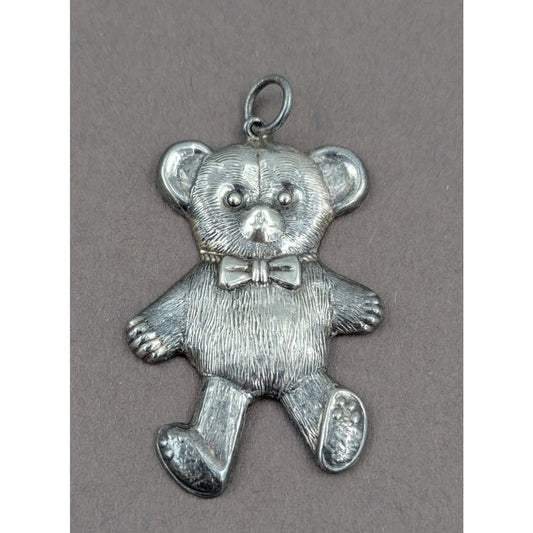 Vintage Teddy Bear Sterling Silver 925 Pendant Ornament 2-1/4"H