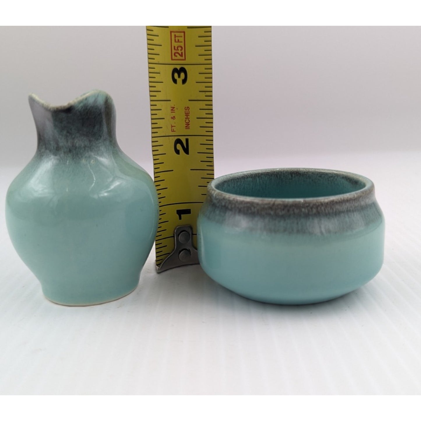 Vintage Gouda Pottery Holland Mini Pitcher Creamer Open Sugar Bowl Green Glaze