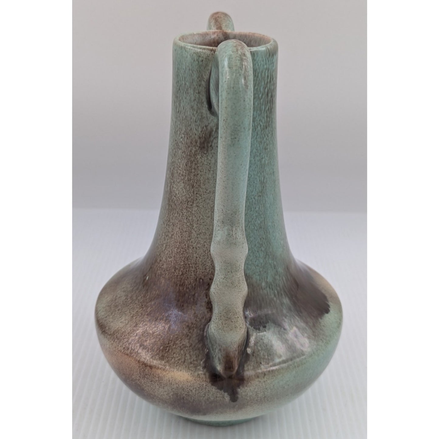 Gonder Twist Handled Vase H-5 Turquoise Green Brown Drip -Ebony Green Glaze USA