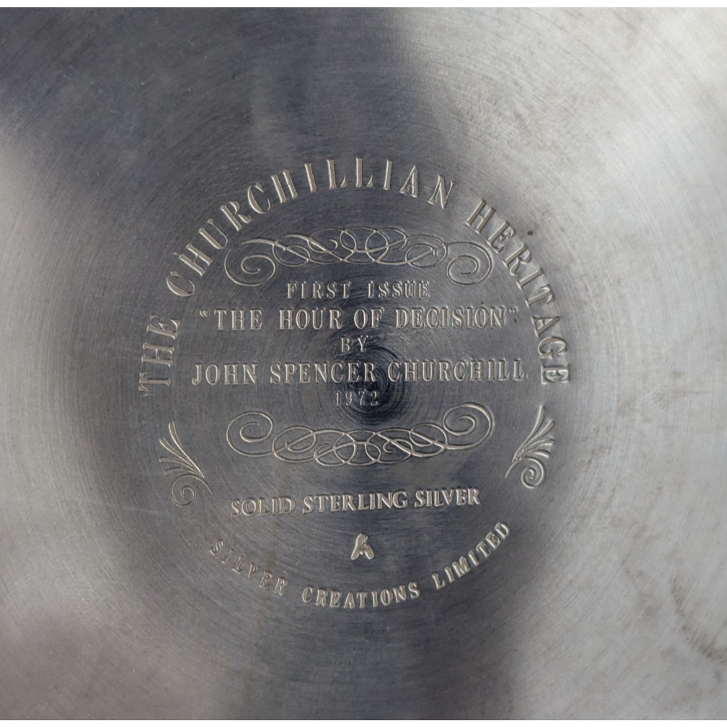 Solid Sterling Silver Winston Churchill Relief Plate The Hour of Decision 1972