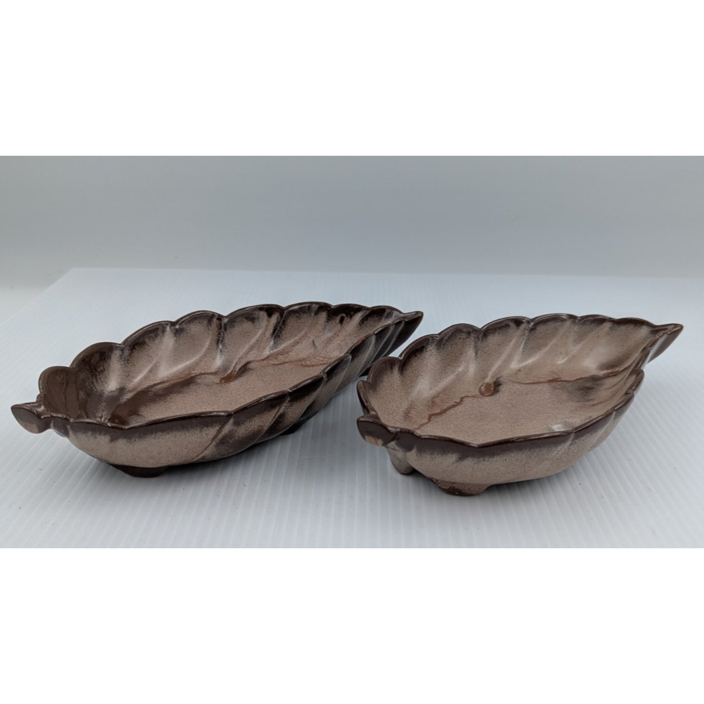 Frankoma Pottery Leaf Dish Snack Candy Nut Plate Set of 2 Plainsman Brown 225