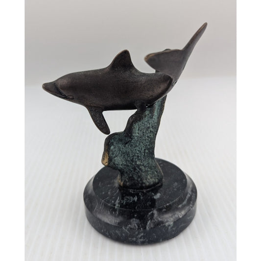 Dolphin Brass Sculpture Vintage SPI Marble Base Small