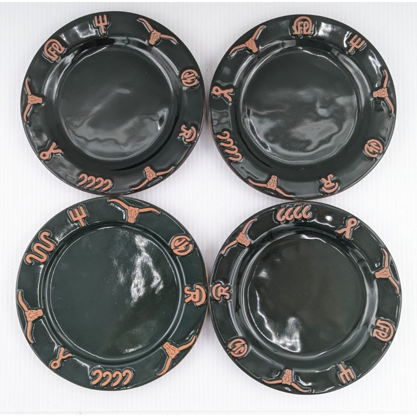 Frankoma Ranch Forest Green Salad Plate Set of 4 Plates Cattle Brands