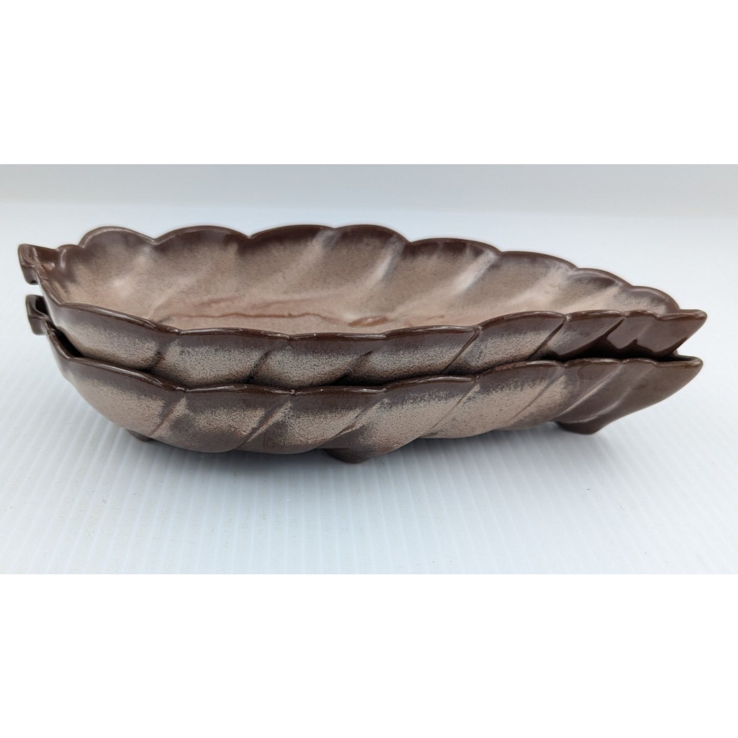 Frankoma Pottery Leaf Dish Snack Candy Nut Plate Set of 2 Plainsman Brown 225